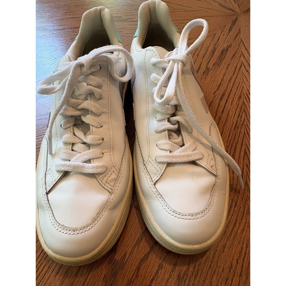 Veja V-12 Leather Sneakers White Lavender Mint Green Womens Size 6 EUR 37 - Picture 4 of 9